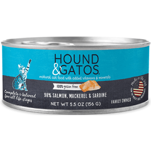 Hound & Gatos 98% Salmon, Mackerel & Sardine Canned Cat Food 5.5oz - 24 Case Hound & Gatos, Salmon, Canned, Cat Food, cat, hound, gatos, hound and gatos, Mackerel, Sardine 